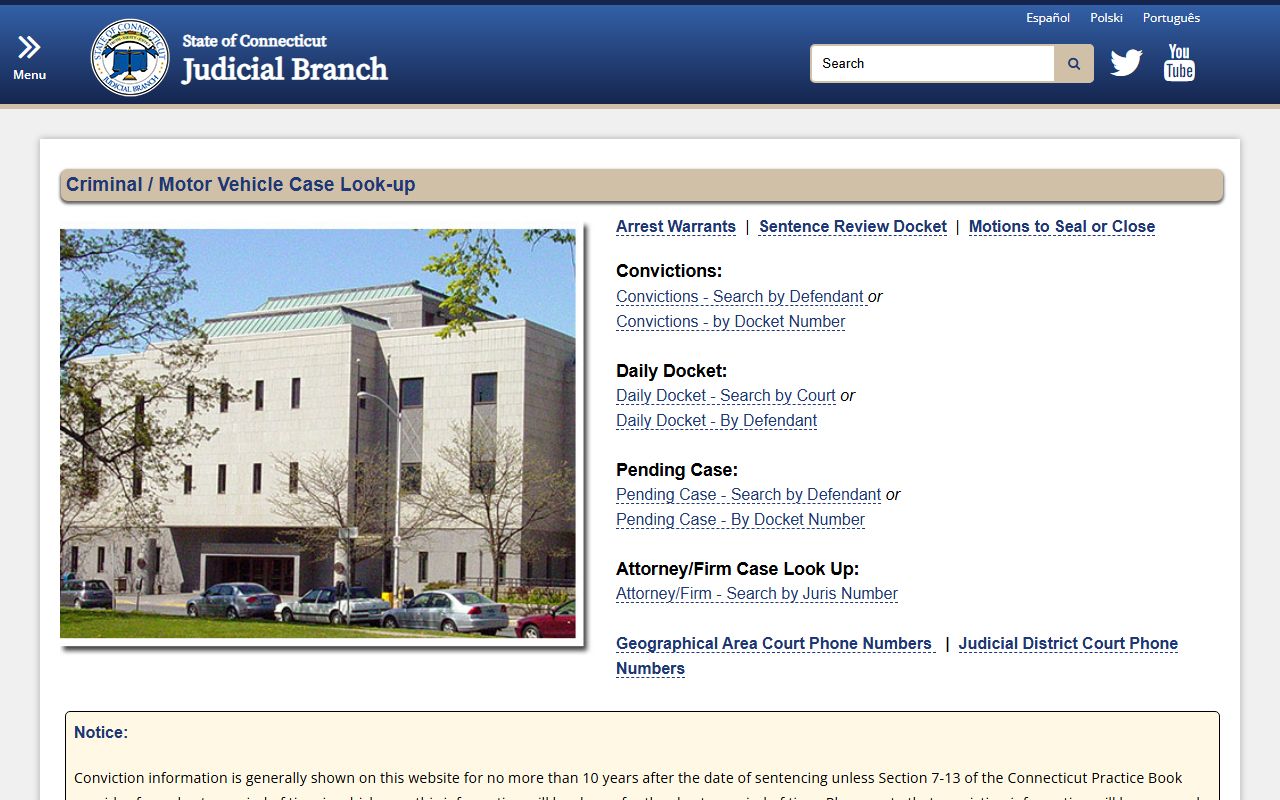Criminal case lookup database for Connecticut background checks