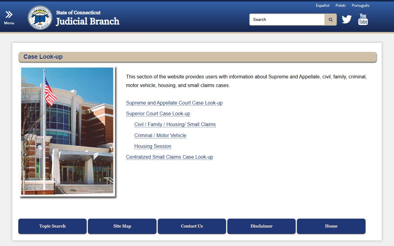 Connecticut Judicial Branch Case Lookup portal for background checks